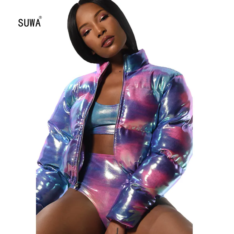 Модная женская куртка синего и розового цвета с принтом «Tie Dye», зимняя уличная Женская куртка с воротником-стойкой и длинным рукавом, плотная верхняя одежда на молнии