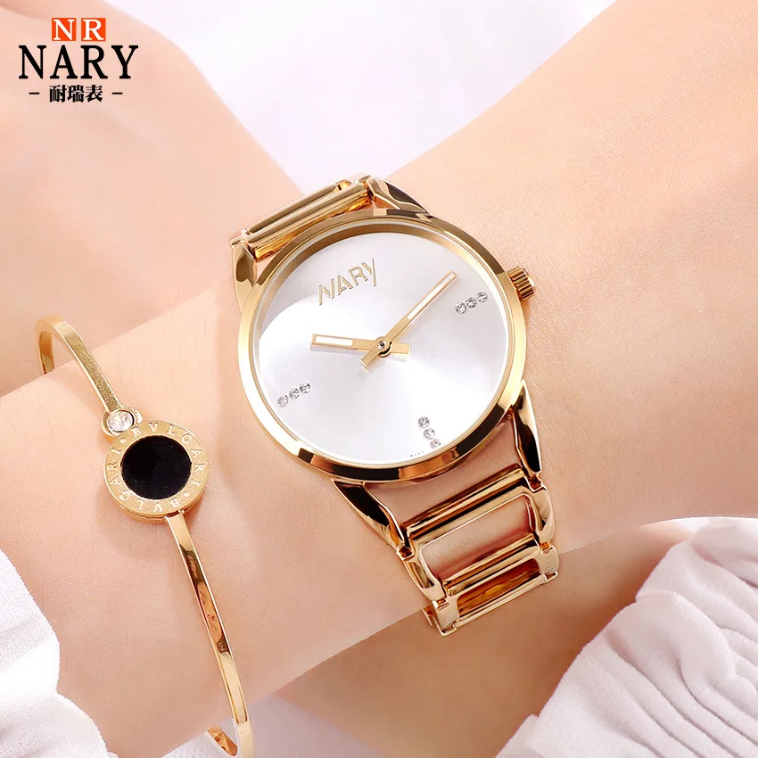 

Nary/NARY Online Celebrity Hot Selling Fashion High-End Elegant Rhinestone Quartz Watch Steel Belt Trend Simple Ladies' Watch