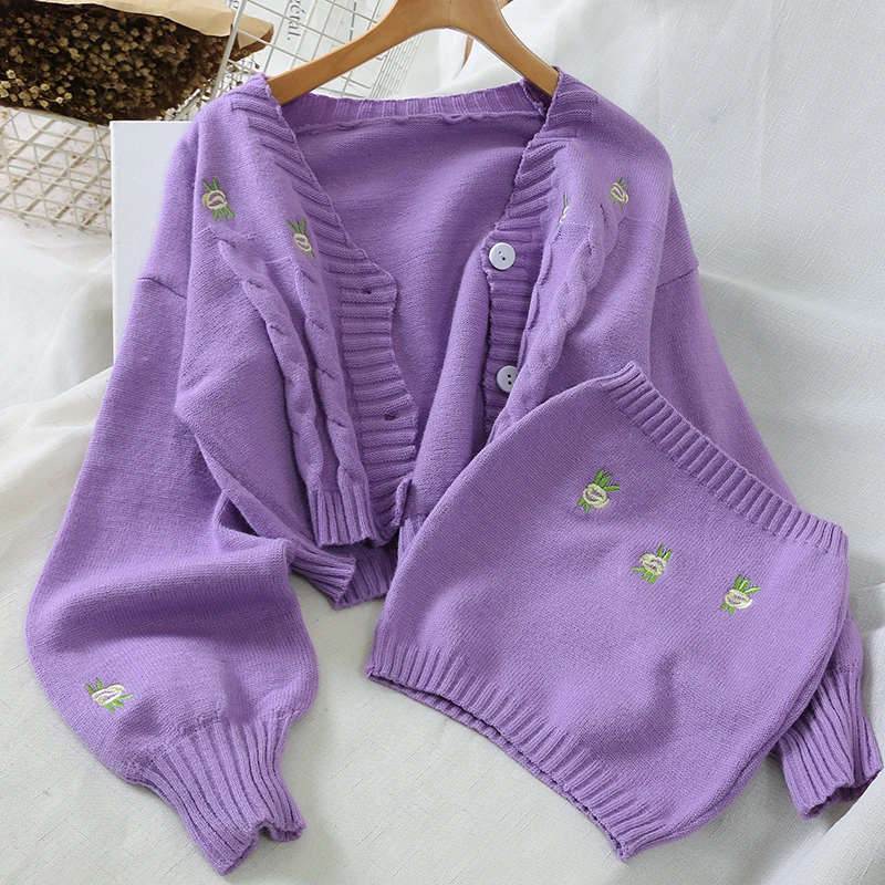 

Cardigans Women Fashion Embroidery Sweater 2020 New Autumn Winter Ladies Knit Loose Casual Joker Crop Top Korean Matching Chest