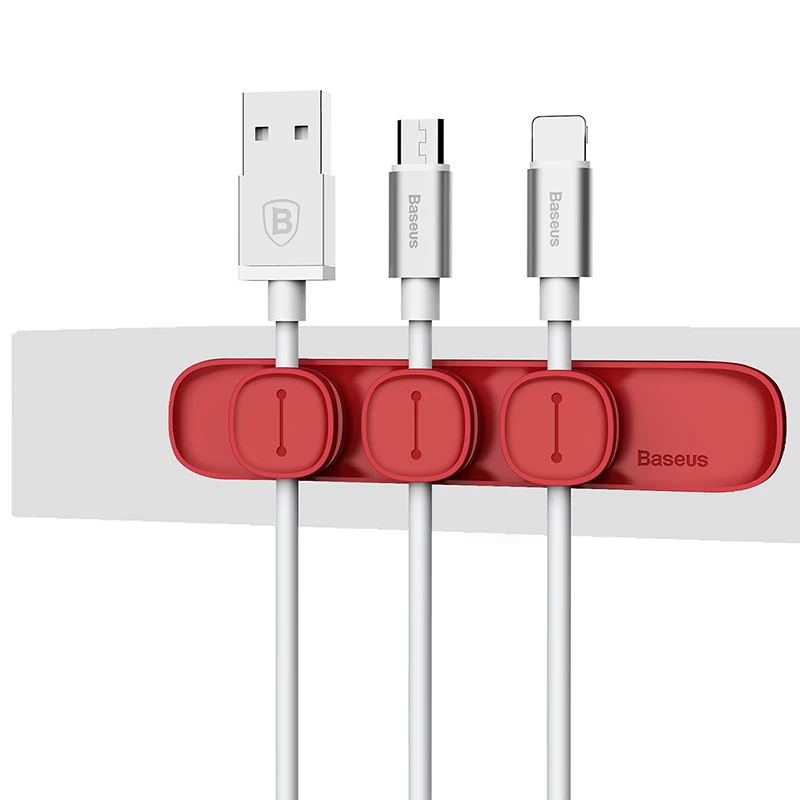 Baseus Магнитный Кабельный органайзер силиконовый USB устройство для сматывания кабеля настольные аккуратные зажимы для управления держатель кабеля для мыши провод для наушников - Цвет: Красный