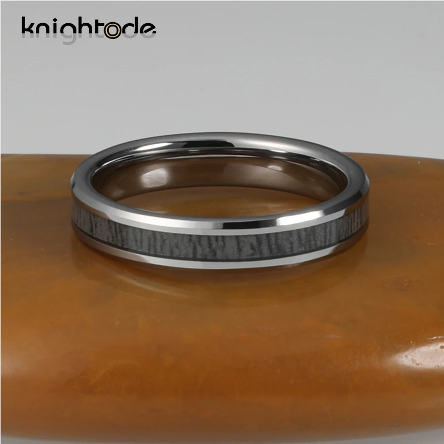 4 мм Карбид Вольфрама Кольцо черное натуральное дерево инкрустация мужские