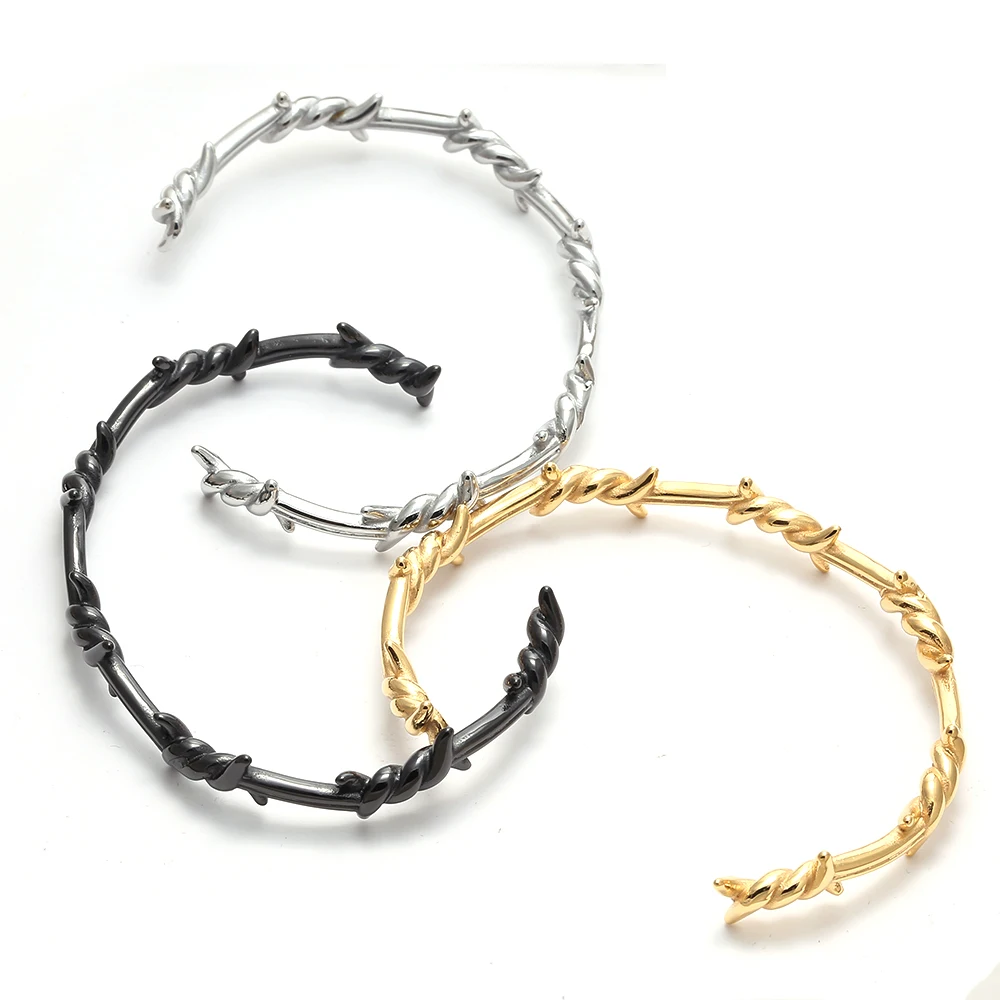 Мужской Открытый Браслет-манжета твист шипы проволока Pulsera титановая сталь геометрический браслет браслеты 17-19 см колючие украшения хип-хоп браслет
