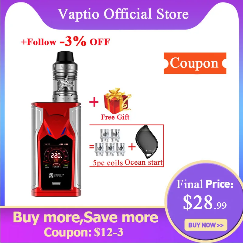 Оригинальная электронная сигарета VAPTIO SUPER BAT 220 W бокс мод 2 0 бак и вейп подходит