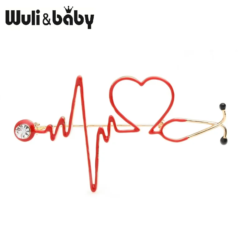 Wuli & baby красные Броши с измерением пульса эмалированная брошь в виде