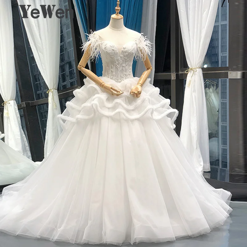 Vestido de Noiva, свадебное платье принцессы с открытыми плечами, кружевное милое Пышное Бальное Платье, Свадебное платье, Robe De Mariee - Цвет: Белый