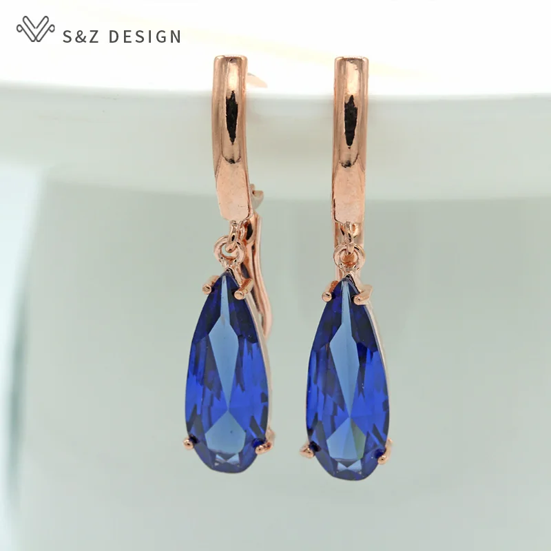 S&Z 10 Color Long Water Drop Cubic Zirconia Earring For Women Korean Fine Wedding Simple Fashion Party Jewelry