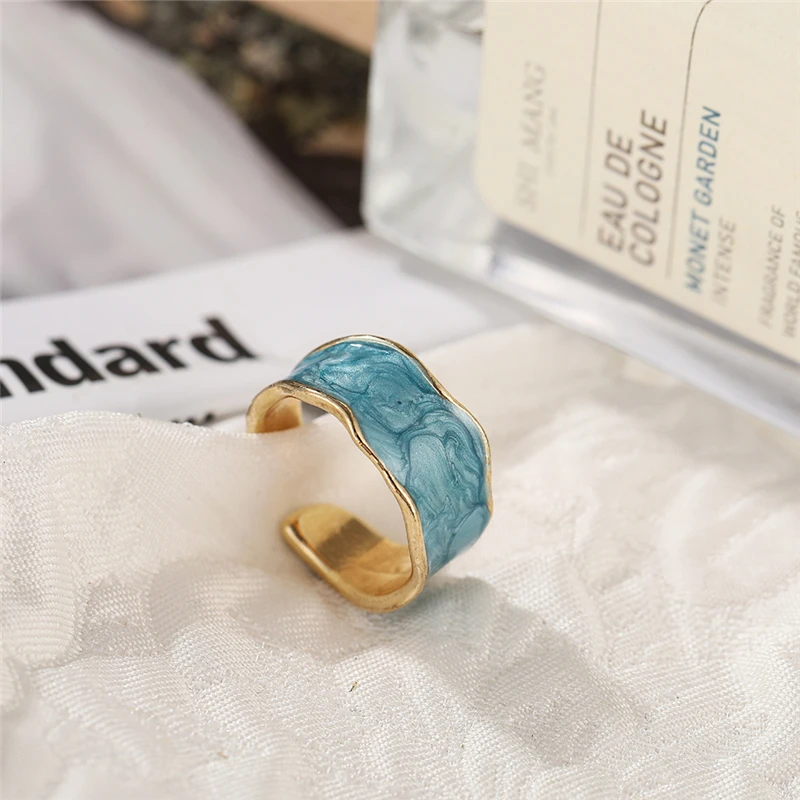 17KM Vintage Geometric Wave Enamel Drip Glaze Rings For Women