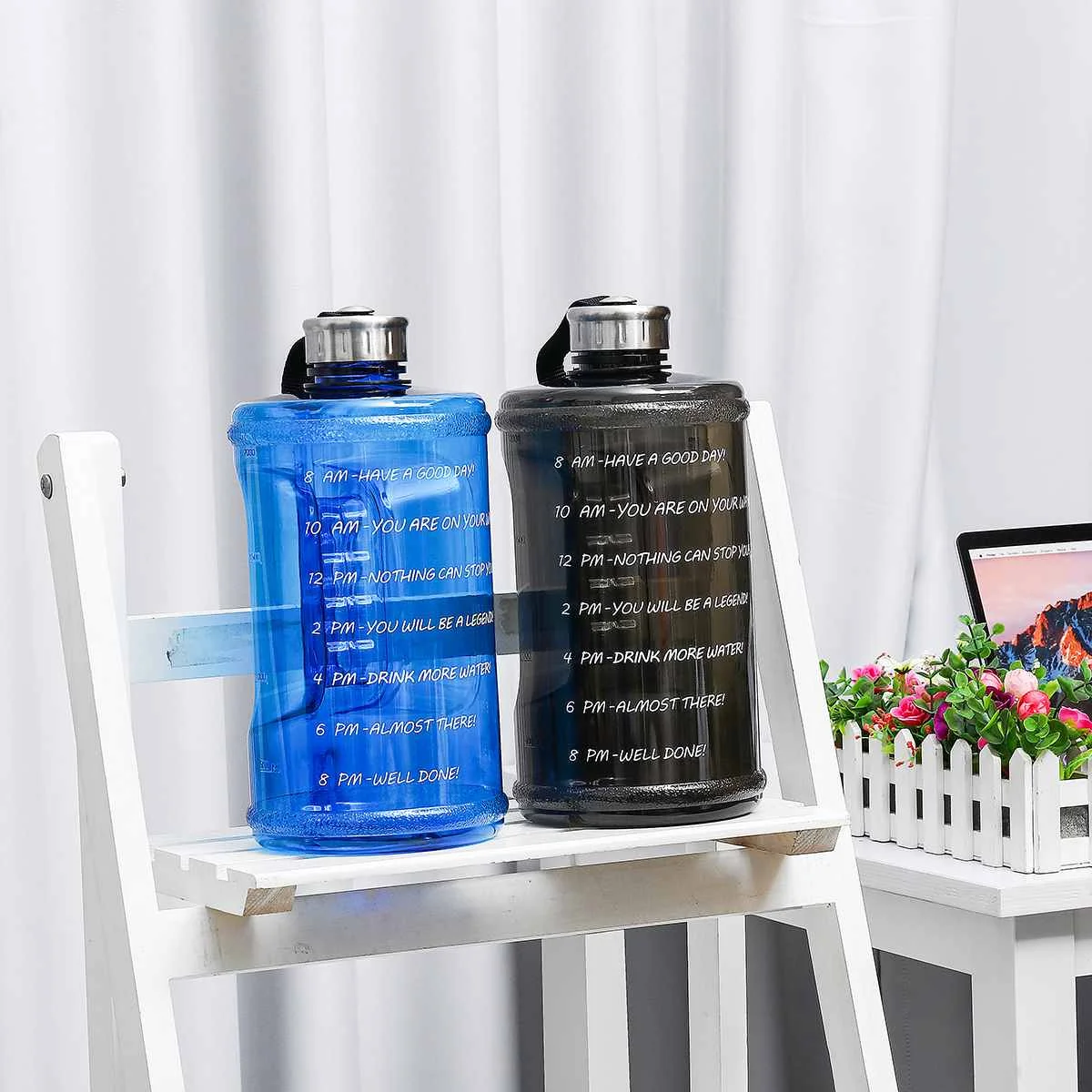 2.2L PETG Sports Water Bottle Plastic Outdoor Bicycle Bottle Sport Water Bottle GYM Large Capacity Portable Time Marker Bottle