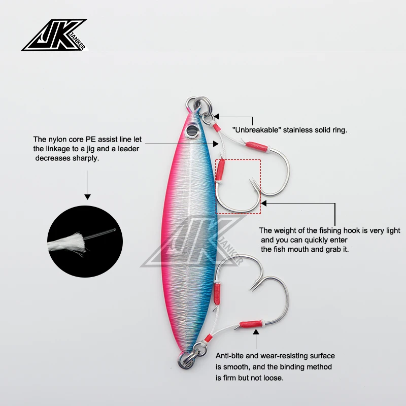 JK Slow Jigging Hook 3/0 4/0 5/0 6/0 Metal Jig Assist Jig Hook With  Antirust Coating Saltwater Fishing Hook Double