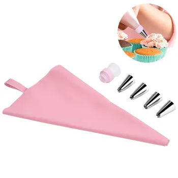 

Silicone Kitchen Accessories Icing Piping Cream Pastry Bag With 4 Stainless Steel Nozzle DIY Cake Decorating Tips Set 6Pcs/Set