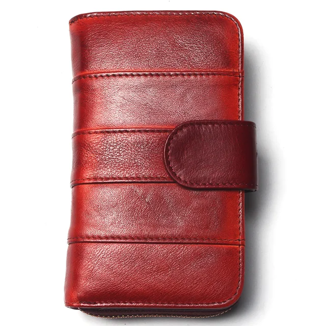 Dip Dye Color RFID Women Split Leather Style Importcowhide Medium Paragraph Buckle Wallet Women's High Quality Purse Wine