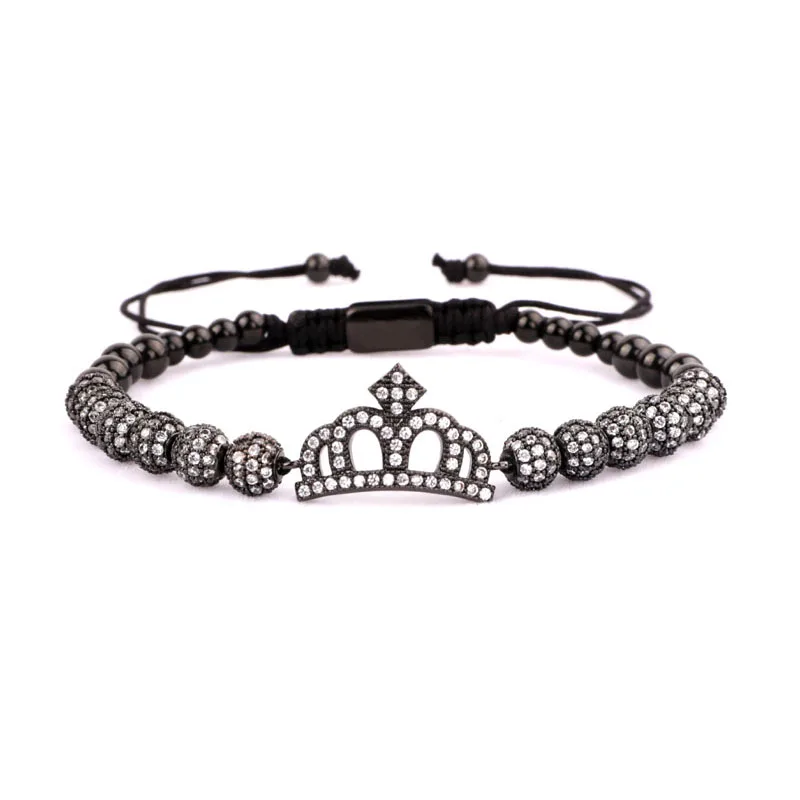 Drop Shipping New Luxury Men Women Bracelet CZ Micro Pave Ball Crown Charm Beaded Adjustable Bracelet Bangle - Image 2