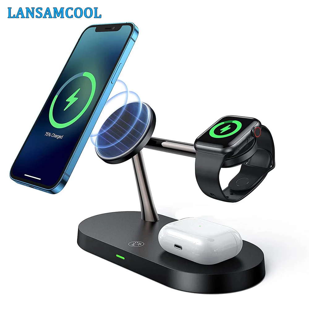 3 in 1 Magnetic Wireless Charger Stand For Magsafe iphone 12  Apple Watch 6 5 4 3 Airpods Pro Fast Charging Dock Station