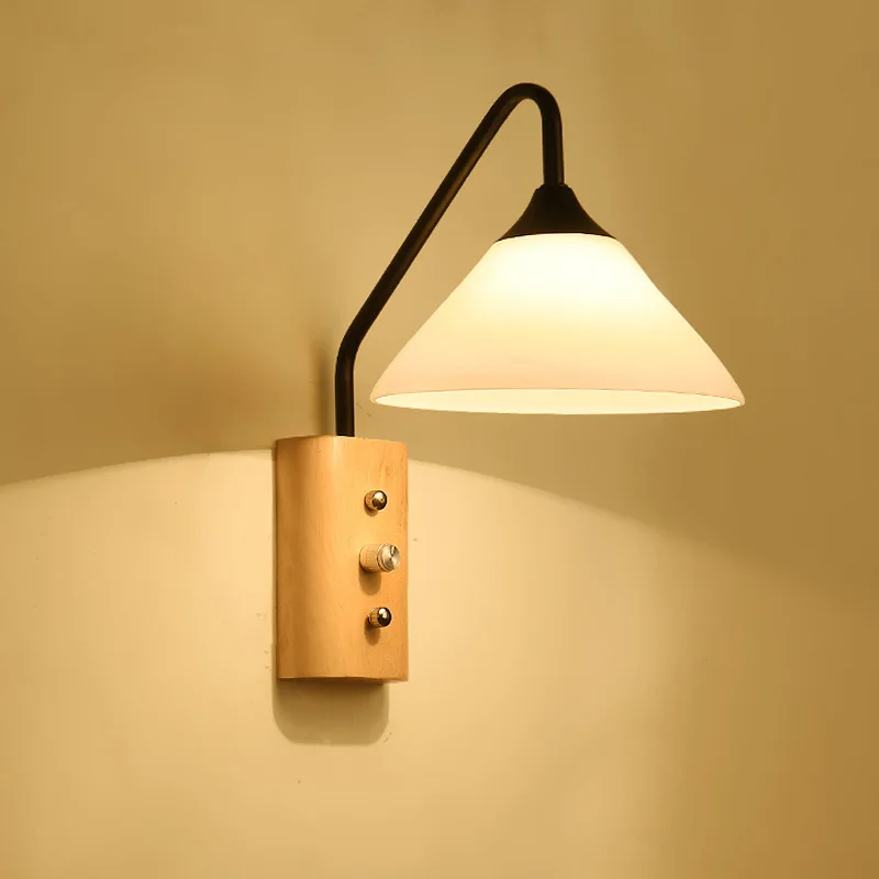 

With Switch Wall Lamp Modern Minimalist Solid Wood Art Wall Light Warm Living Room Library Reading Wall Hallway Bedside Lamp