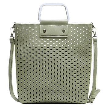 

New Women Bag Pu Leather Hollow Out Tote Bag Fashion Ladies Larger Capacity Shoulder Bags Female Casual Handbags Green