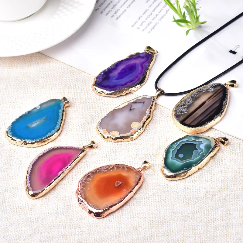1PC Natürlichen Kristall Achat Tabletten Anhänger Bunte Natürliche Quarz Healing Stein Für Männer Frauen Schmuck Mode Souvenir geschenk|Steine| - AliExpress