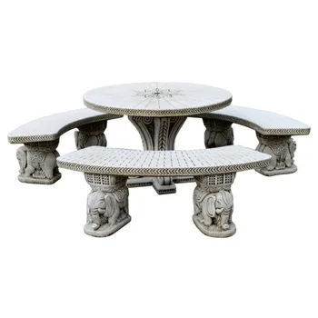 

Table set Dining Hindu round 116cm. And Benches for garden or outside of concrete-Stone