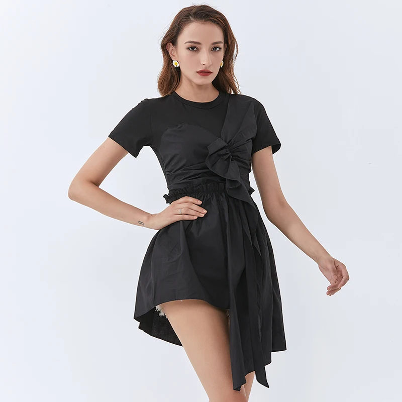 TWOTWINSTYLE Patchwork Ruffle Women Tops O Neck Short Sleeve High Waist Irregular Hem White T Shirt Female Fashion New Tide 2020 TWOTWINSTYLE Patchwork Ruffle Women Tops O Neck Short Sleeve High Waist Irregular Hem White T Shirt Female Fashion New Tide 2020