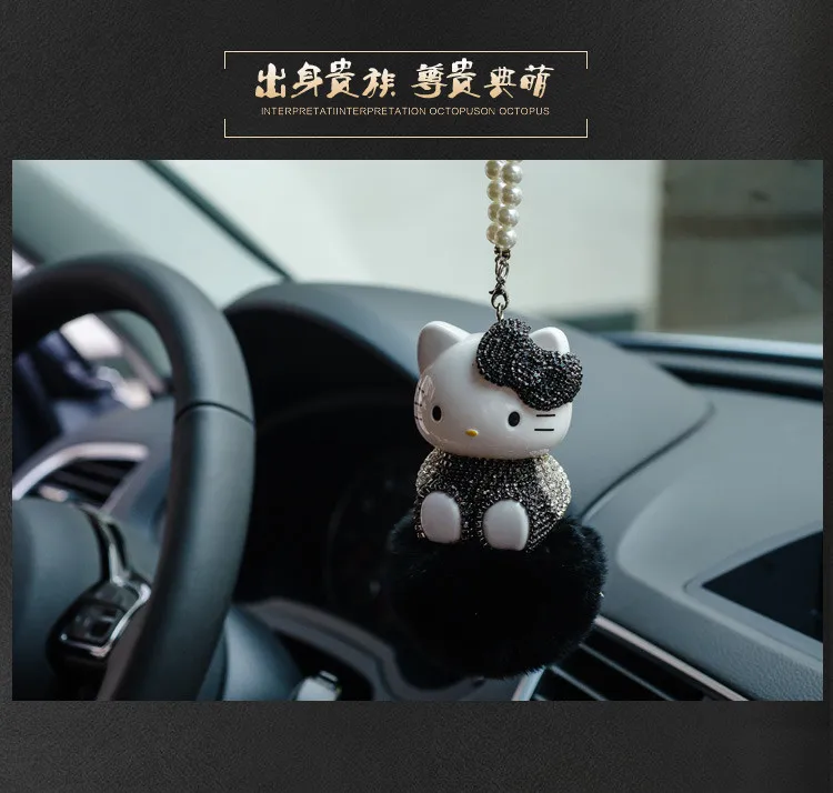 Хрустальный брелок Hello Kitty для авто-стайлинга Interio, подвесная кукла со стразами, брелок для ключей, подвеска для автомобиля, зеркало заднего вида