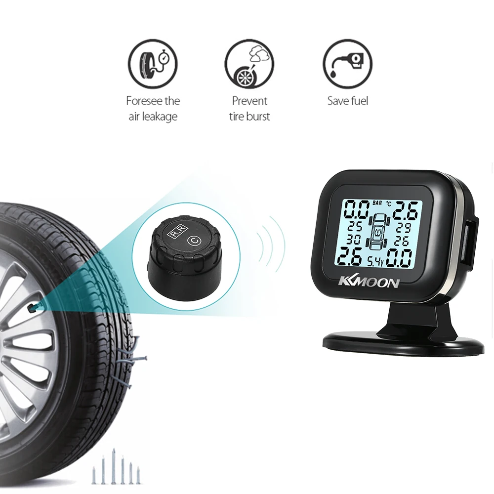 TPMS система контроля давления в шинах беспроводной универсальный прибор для определения времени ЖК-экран+ 4 внутренняя и внешняя сигнализация датчиков