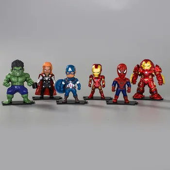 

6pcs/set Avengers Thor Iron Man Hulk Spider-Man Captain America Q Version Figures Dolls Figurines 9.5cm Christmas gift