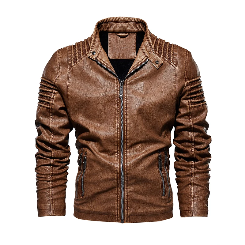 Новинка, осенне-зимняя мужская кожаная мотоциклетная куртка, флисовая куртка из искусственной кожи, теплая бейсбольная куртка из искусственной кожи, большой размер, M-5XL верхняя одежда, куртка-бомбер - Цвет: Khaki DDDH51