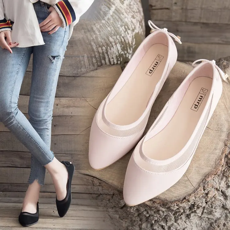 

Low-Cut Small Single Shoes Women's 2019 New Style Korean-style Pointed Flat Punched Sheet Surface wen rou ma ma Shoes Slip-on Si