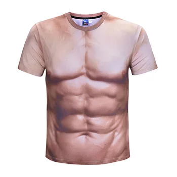 

For Man 3D T-Shirt Bodybuilding Simulated Muscle Tshirt Casual Nude Skin Chest Muscle Tee Shirt Funny Short-Sleeve O-neck