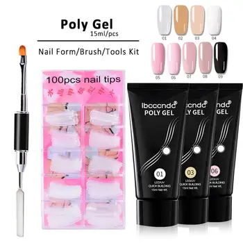 

3PCS/Set Poly Builder UV LED Gel DIY Kit Jelly Crystal Dual Ended Brush Nail Art Glue Quick Nail Salon Extension Pusher Set