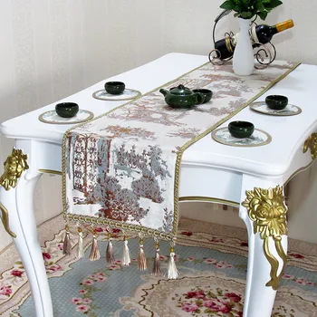 

Chinese Luxury Table Runner Modern Simple Landscape Jacquard Runners Table Cloth Landscape Painting Runners Tables Decoration