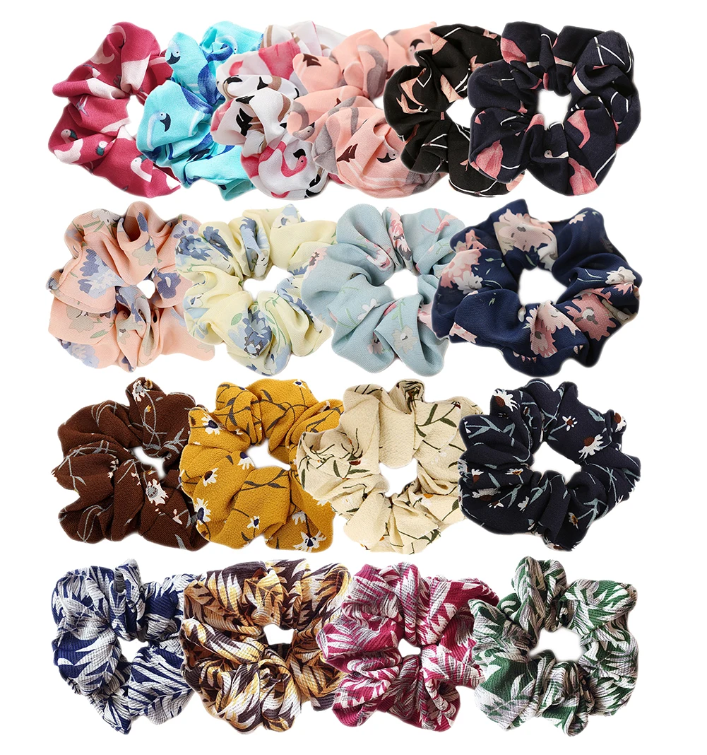 1pcs Vintage Scrunchies Lady Stretch Chiffon Scrunchie Women Elastic Hair Bands Girls Headwear Floral Hair