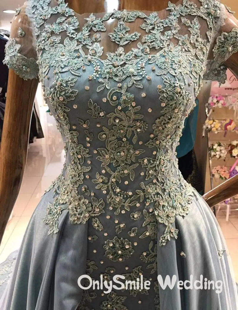 Vestido de festa Longo серые Выпускные платья Съемная юбка кружево отделанное хрусталем и бисером прозрачные платья на выпускной откровенные короткий рукав халат De Soiree