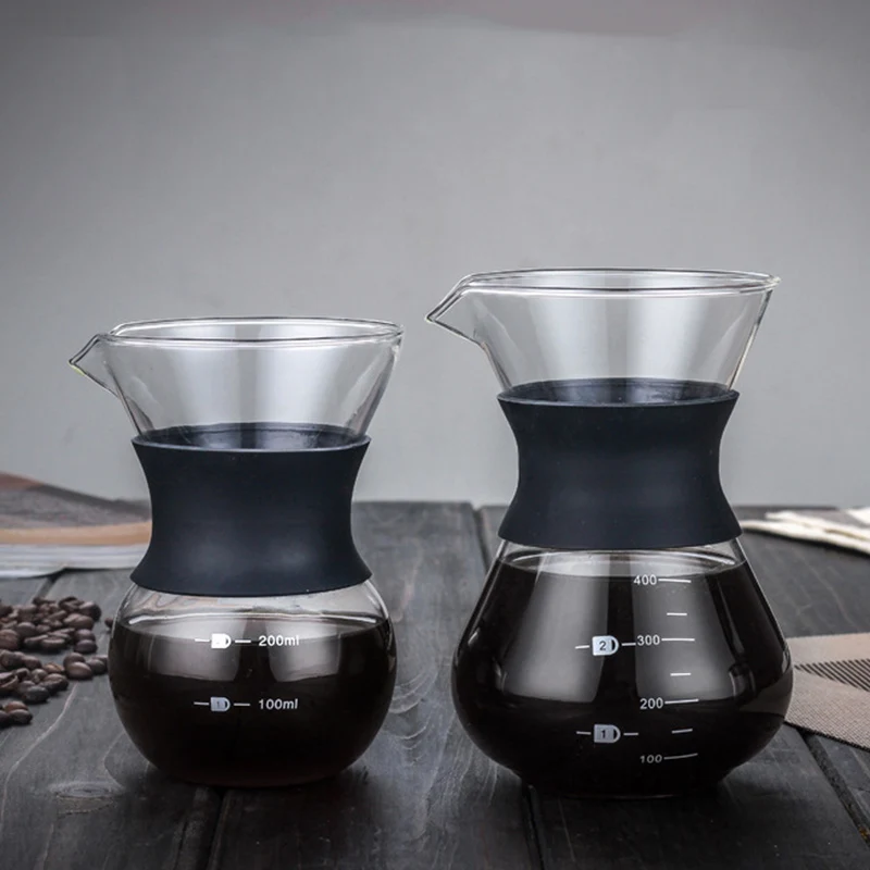 Reusable Glass Coffee Pot Manual Coffee Maker Stainless Steel Coffee Filter Durable Coffee Drip Pot Coffeeware 200/400ml_voghion.com