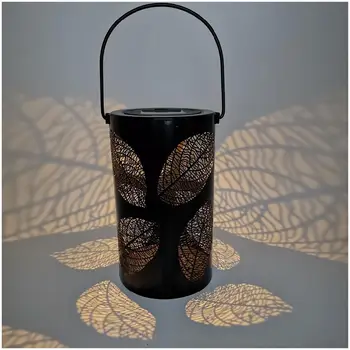 

Iron Solar Lamp Hollowed Out Leaf Shadow Lantern Hanging Lighting Outdoor Landscape Light