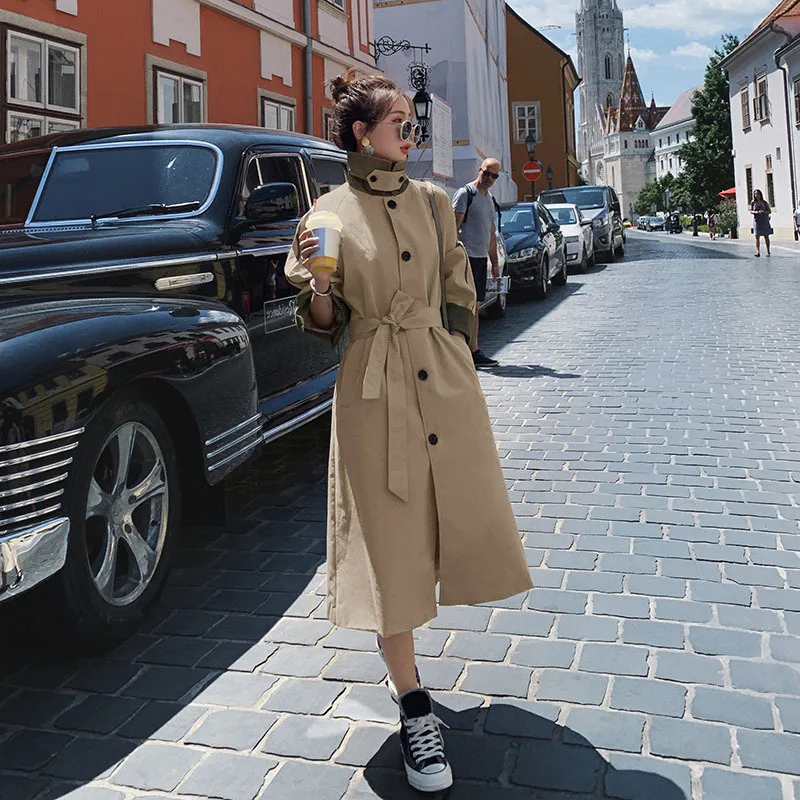 

Photo Shoot Trench Coat Women's Autumn 2019 New Style Loose-Fit Mid-length Popular Spring And Autumn over-the-Knee Long Coat Kor