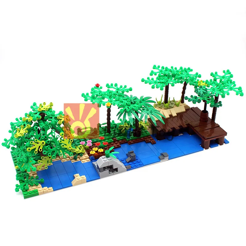 

Moc DIY Garden Tree Courtyard Enlighten Building Block Bricks Compatible Potted Plant Decoration With