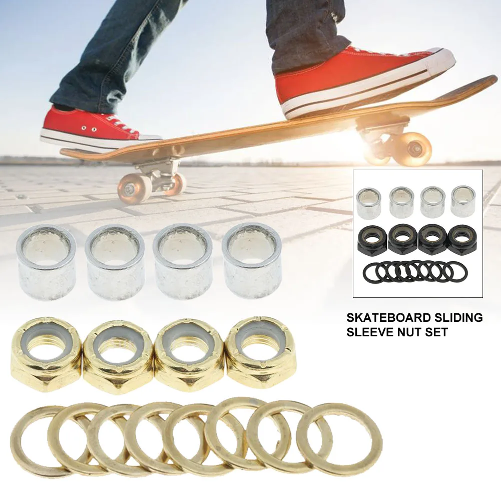 

16pcs Sleeve Speed Washers Standard Longboard Bearing Spacer With Nuts Rebuilding Skateboard Hardware Set Maintenance Repair