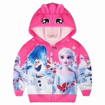 

Elsa Anna Olfa Printed Hoodies For Girls Kids Spring Autumn Warm Long Sleeve Zipper Jacket Cute Big Eyes Hooded Sweatshirts