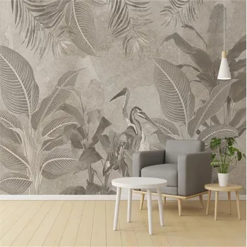 

Large 3D wallpaper mural custom hand-painted retro tropical plants flowers and birds TV background wallpaper mural