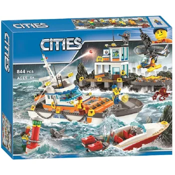 

60167 844PCS Compatible With Lepining Coast Guard Headquarters Building Blocks City Helicopter Ship Deck Shark Model Bricks