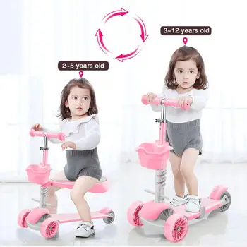 

Summer Kick Scooter for Kids 3 Wheel Scooter With Basket Up Wheels Adjustable Height baby Bike Vehicle Outdoor toys