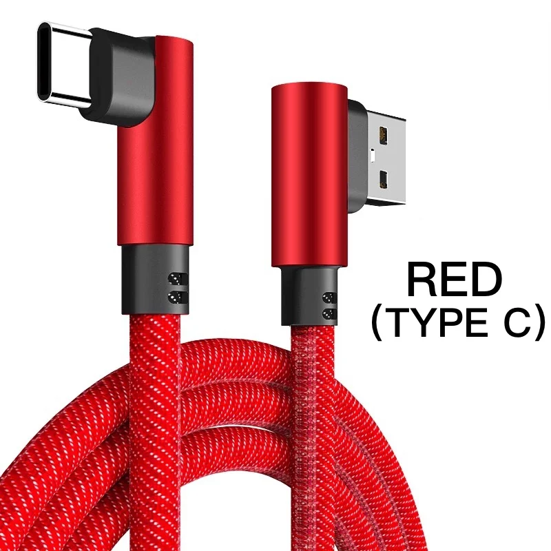0,25 м, 1 м, 2 м, джинсовый USB кабель с изогнутой вилкой, кабель для мобильного телефона для iphone, быстрое зарядное устройство для samsung, huawei, Xiaomi, зарядный USB шнур - Цвет: For Type-C Red
