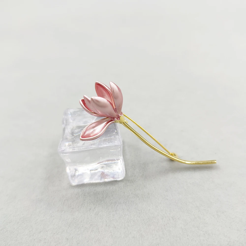 Blucome Latest Pink Flower Brooch Enamel Copper Corsage Suit Scarf Hat Pins Accessories for Women Wedding Party  Jewelry Gifts