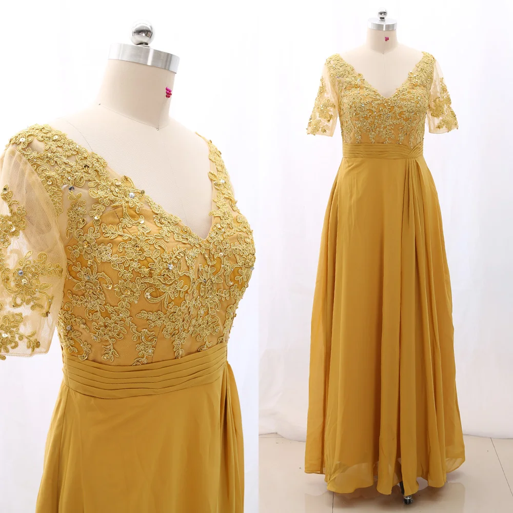 MACloth Золотое Платье-футляр с v-образным вырезом длиной до пола длинное платье из тюля с вышивкой для выпускного вечера XL 268083 распродажа