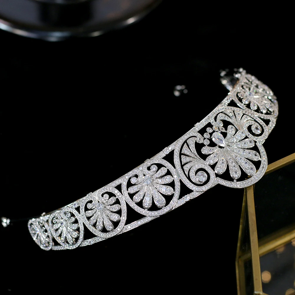 Luxury European royal headdress and crown AAA CZ crystal princess beauty pageant engagement wedding bridal hair accessories