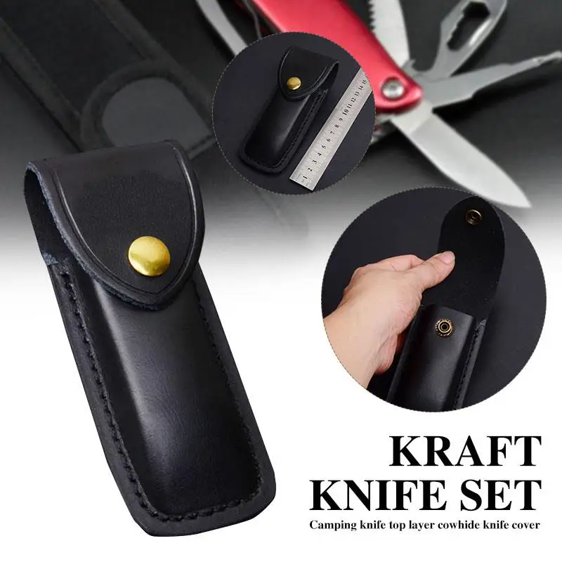 

Leather Sheath Hunting Pouch Holder Folding Knife Poniard Pocket Poniard Sleeve Durable Portable Black Case Bags