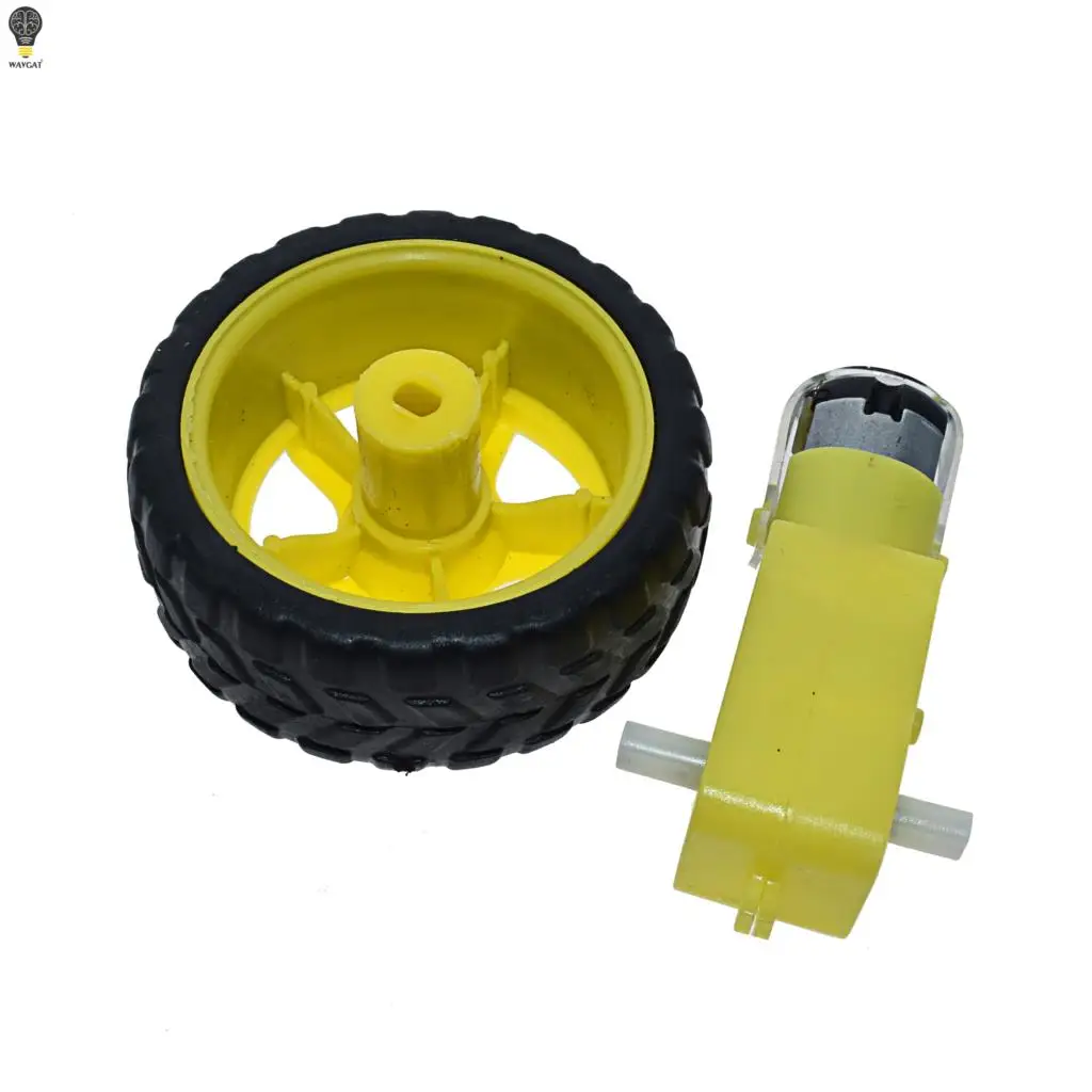 Kit moteur à engrenages TT 1:48 et roue, vue détaillée des connecteurs et fixations.