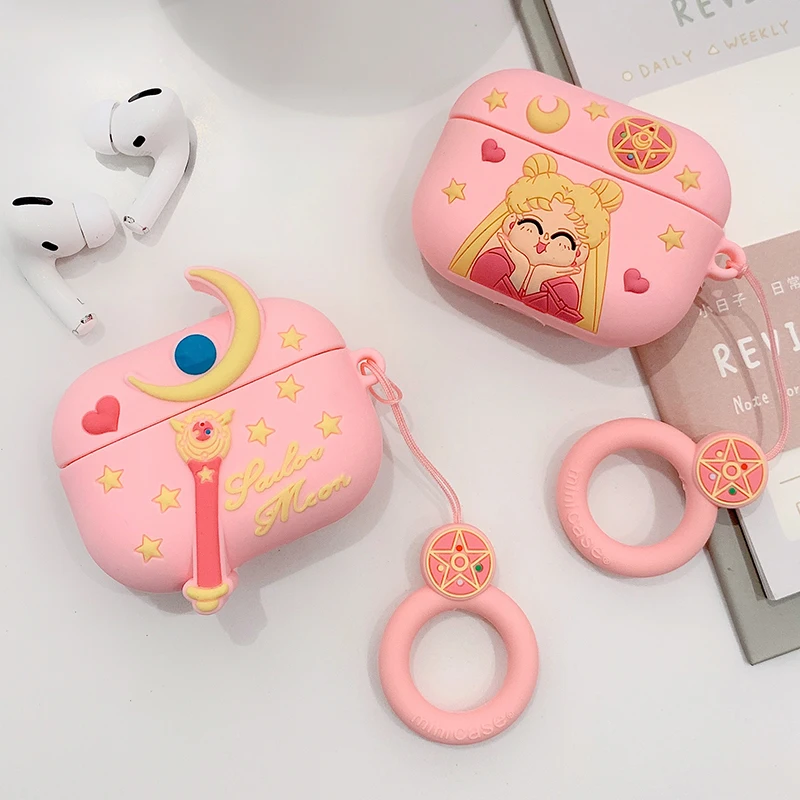 Роскошный чехол с милым мультяшным 3D Bluetooth для наушников для Airpods Pro 3, силиконовый защитный чехол, розовый Сейлор Мун