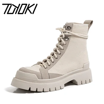 

Tuyoki Women Ankle Boots Cross Strap Fashion Platform Thick Heel Shoes Woman Warm Winter Short Boot Lady Footwear Size 34-40