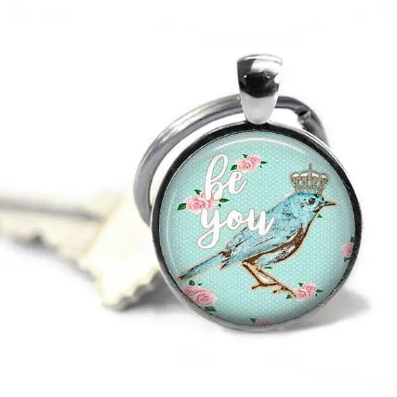 

Hot Sales Be You Bird Bird Time Stone Keychain Metal Key Ring Small Gifts Activity Gift